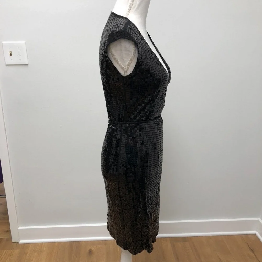 Michael Kors Sequin Wrap Dress‎ Womens XXS Black LBD Party Edgy Sleek